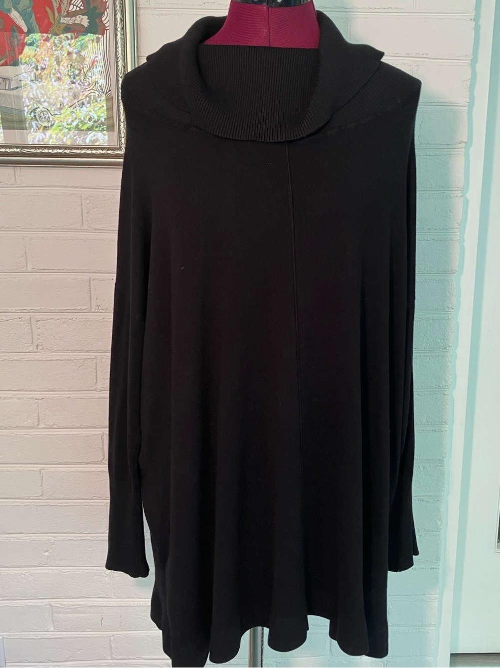 Anne Klein Black Cowl Neck Sweater - Button Sleeve Detail - Size 1X